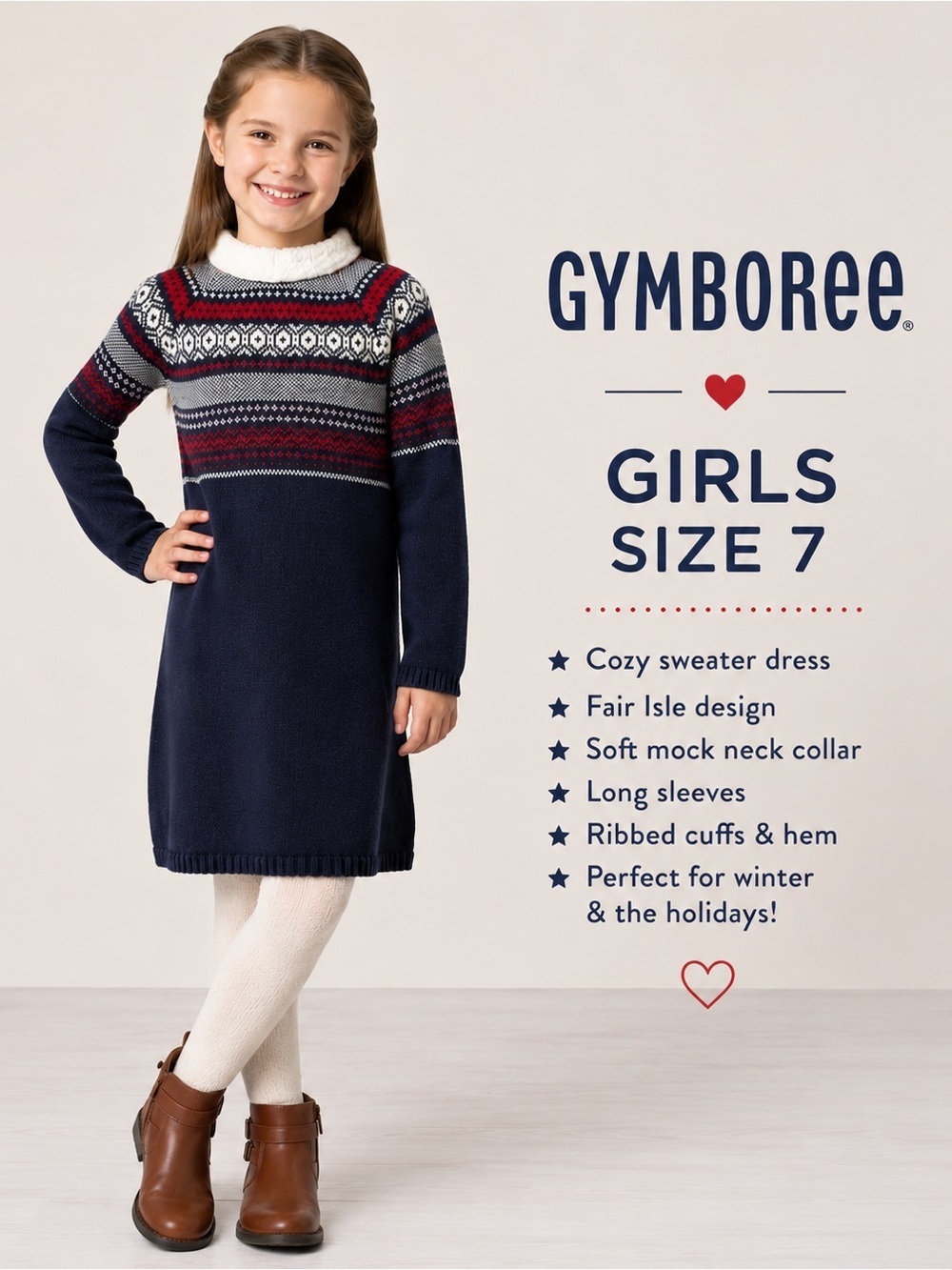 Gymboree Fair Isle Sweater Blue and red Dress Size 7 - Cozy Winter Knit